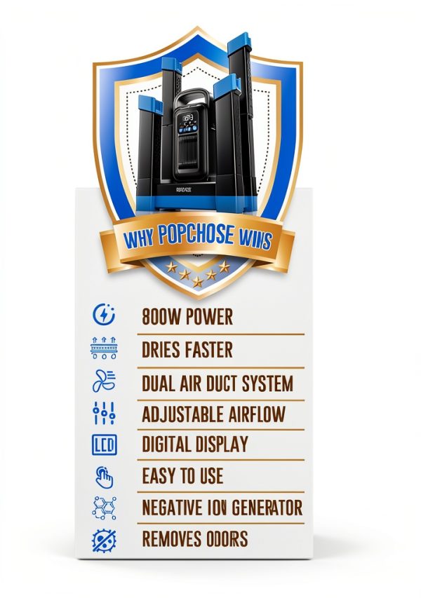 Boot Dryer POPCHOSE Dual Air Duct 800W Shoe and Boot Dryer Grey Blue-5